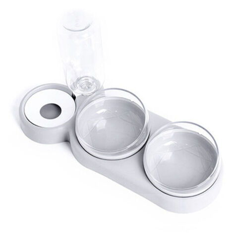 Set de gamelles pour chat , inclinable à 15° , double gamelle pour nourriture humide et sèche , avec bouteille d'eau automatique , pour chiens et chats de petite et moyenne taille,Gris