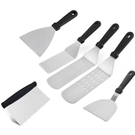 Set de grill en acier inoxydable Outils pour grill extérieur Spatule de cuisson BBQ Spatule Teppanyaki-6pcs