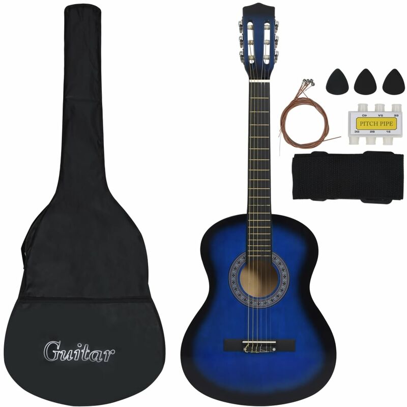 

Set de guitarra clasica ninos principiantes 8 pzas azul 3/4 36'