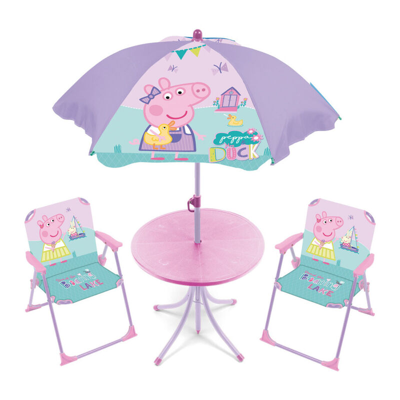 Set de jardin avec une table et 2 chaises et parasol Peppa Pig - Rose