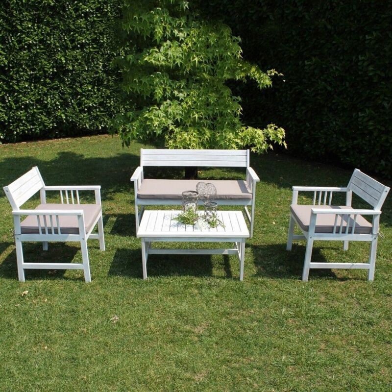 Set de jardin avec structure en bois d'acacia peint en blanc - Teano