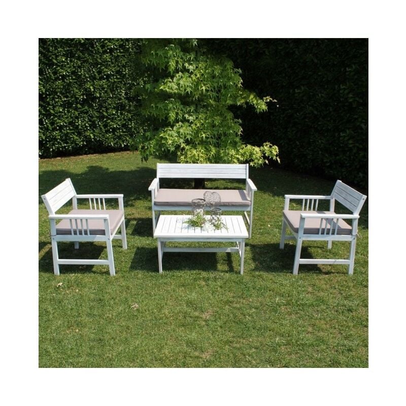 

Caesaroo - Set de jardín Emily con estructura de madera de acacia pintado Blanco | Madera