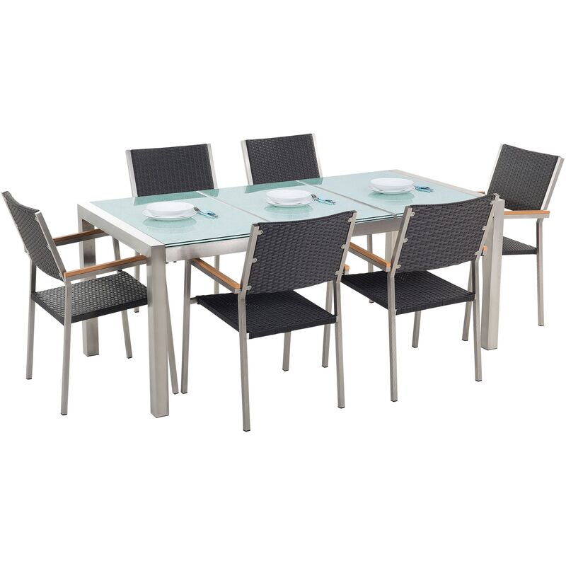 Beliani - Set de jardin en rotin avec plateau en verre et 6 chaises 180 cm GROSSETO