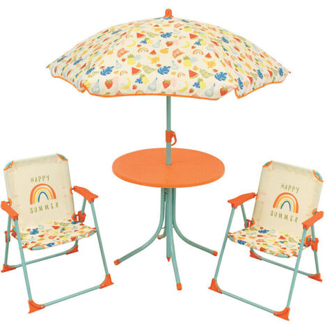 Set de jardin Fruity's incluant 1 Table Ronde, 2 Chaises, 1 Parasol pour enfant