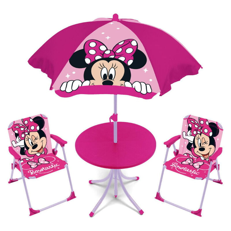 Set de jardin Minnie Fuchsia avec une table, 2 chaises et un parasol