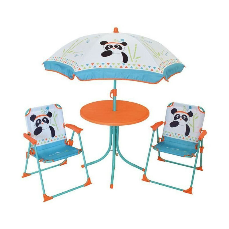 713095 indian panda Salon de jardin avec une table, 2 chaises pliables et un parasol pour enfant - Fun House