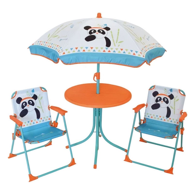 713095 indian panda Salon de jardin avec une table, 2 chaises pliables et un parasol pour enfant - Fun House