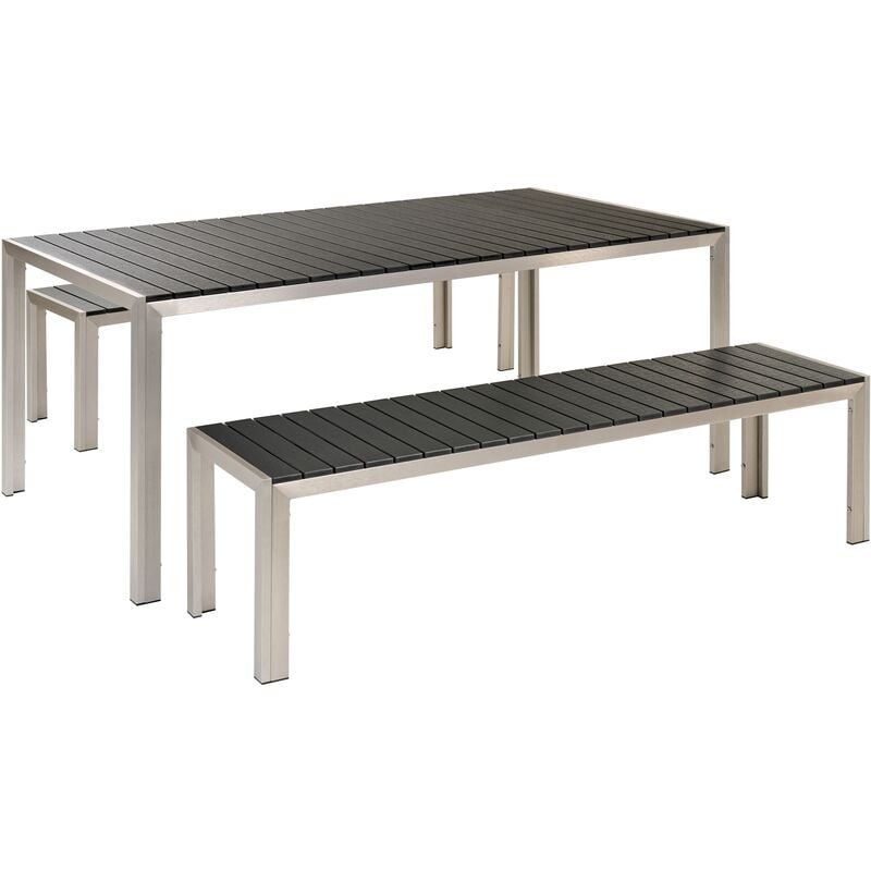 Set de Jardin Table avec 2 Bancs en Bois Composite Noir et Aluminium Nardo - Argenté