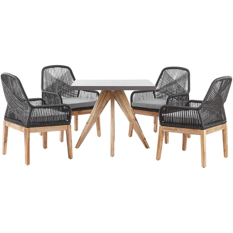 Ensemble de Repas de Jardin pour 4 Personnes Table et 4 Chaises Plateau en Béton avec Pieds en Bois pour Extérieur au Style Scandinave Beliani