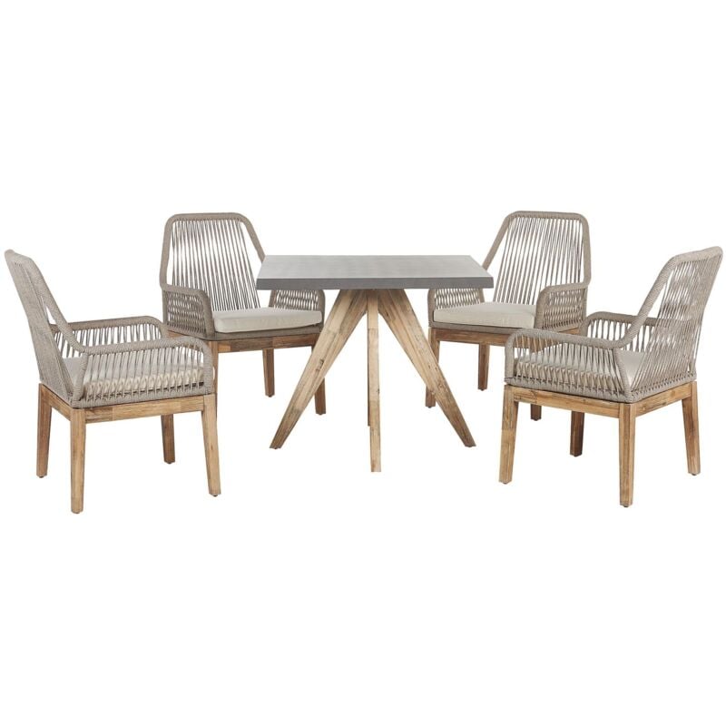 Ensemble de Repas de Jardin pour 4 Personnes Table et 4 Chaises Plateau en Béton avec Pieds en Bois pour Extérieur au Style Scandinave Beliani