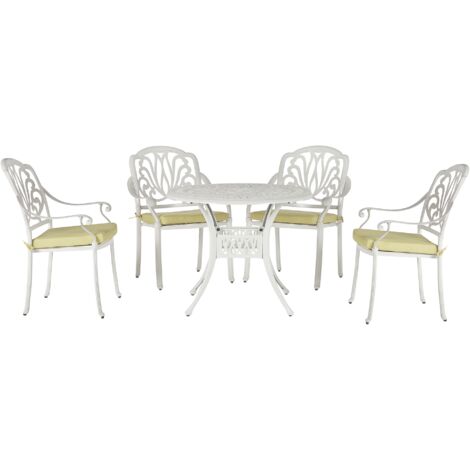 Set de Jardin Table et 4 Chaises Aluminium Blanc Coussins Jaunes Ancona - Blanc