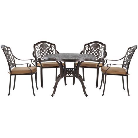 Set de Jardin Table et 4 Chaises en Aluminium Marron Cuivré et Coussins Salento - Marron