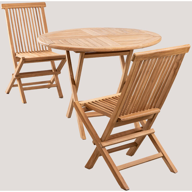 

Sklum - Set de Jardín Plegable de Mesa Redonda y 2 Sillas en Madera de Teca Pira Madera de Teca