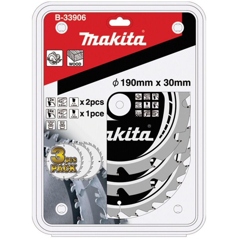 Scie Cloche Makita B-33906 – Lot de 3, 190 mm, Bois, Outils en Carbure