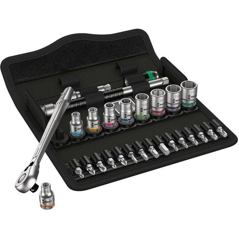 Set de llaves de vaso y puntas para atornillar 1/4" WERA 8100 SA 11 Zyklop Metal Imp 1/4" (28 piezas)