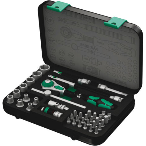 Set de llaves de vaso y puntas para atornillar 1/4" WERA 8100 SA 4 Zyklop 1/4" Imperial (41 piezas)