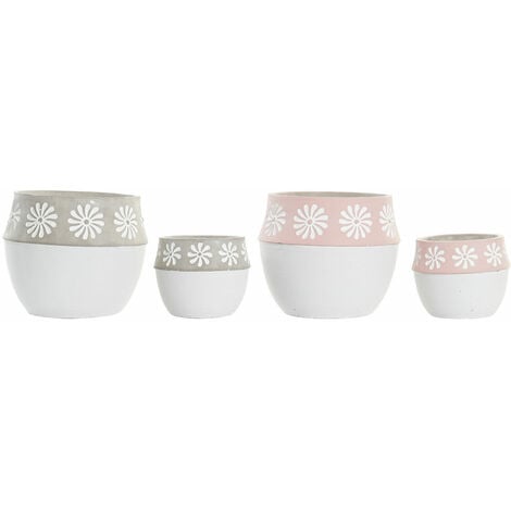 Set de Macetas DKD Home Decor Gris Rosa Cemento Blanco Flores (18 x 18 x 15,8 cm) (2 Unidades) 8424001938681 S3034598 DKD Home D