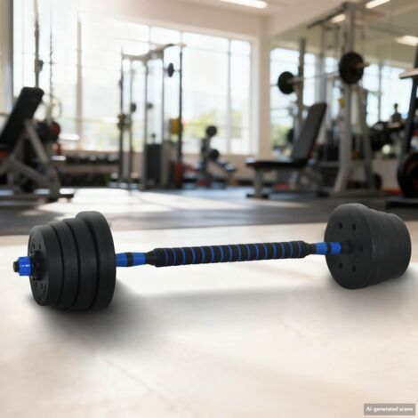 Set de Mancuernas y Barra de 2 en 1 30kg 30kg Negro y azul