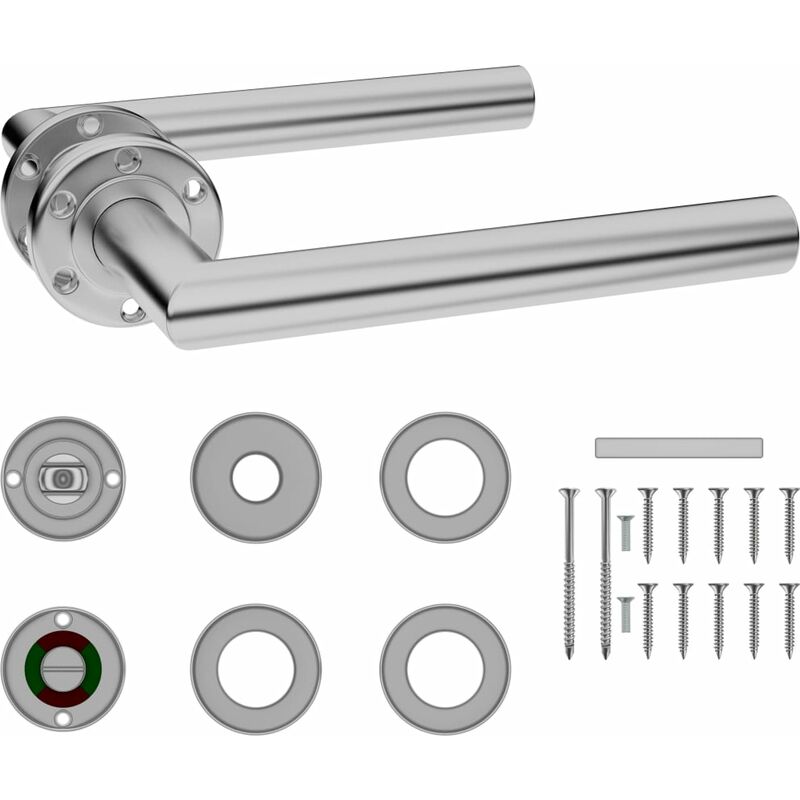 

Set de manilla puerta con pestillo WC acero inoxidable - Plateado
