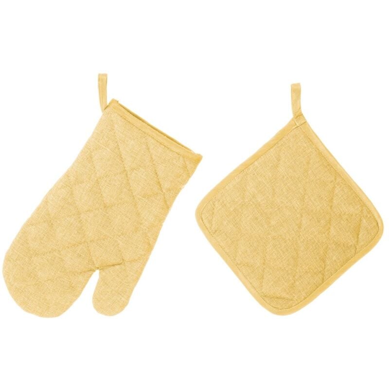 

Set de manopla y agarrador para cocina ocre de poliéster