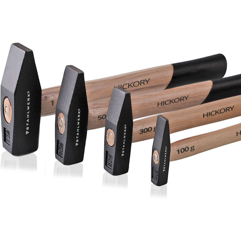 Stahlwerk - Marteau de serrurier en set 100 g 300 g 500 g 1000 g, acier, bois Hickory