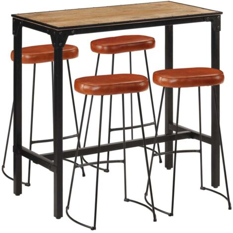 Set de mesa alta y taburetes 5 pzas madera maciza mango y metal