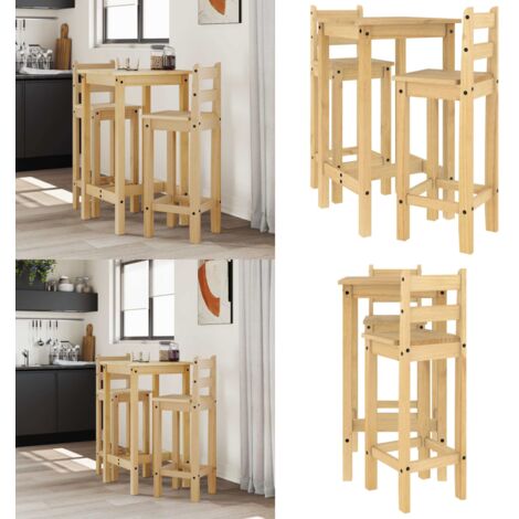 Set de mesa alta y taburetes de bar 3 pzas madera maciza pino - Taburetes de bar - Juego de bar