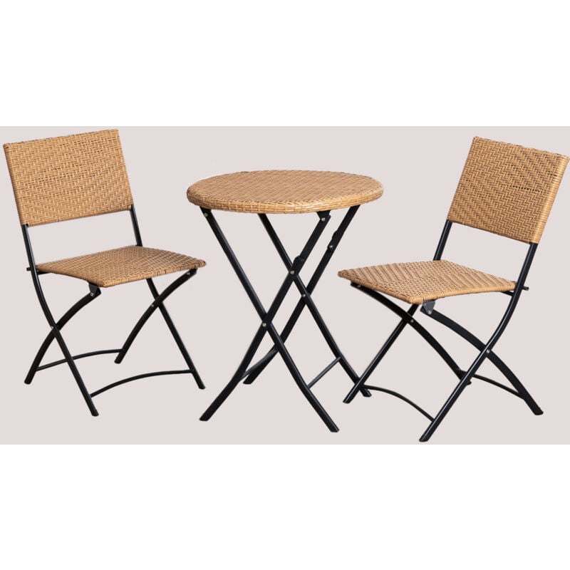 

Sklum - Set de Mesa Auxiliar y 2 Sillas Plegables en Ratán Sintético Beke Natural