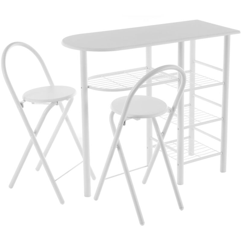 

Set de mesa con 2 taburetes de metal y MDF blanco
