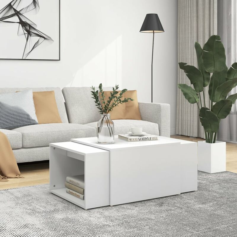 

Set de mesa de centro nido 3 pzas aglomerado blanca 60x60x30 cm