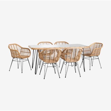 Set de mesa rectangular en mimbre sintético (180x90 cm) Leribert y 6 sillas de jardín en mimbre sintético Zole SKLUM             
