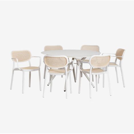 Set de mesa redonda Ø125 cm Valerie y 6 sillas de jardín con reposabrazos en aluminio Omara SKLUM             