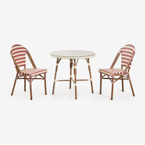 Set de mesa redonda Ø80 cm y 2 sillas de comedor apilables en aluminio Brielle Bistro SKLUM             