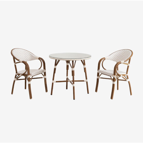 Set de mesa redonda Ø80 cm y 2 sillas de jardín apilables con reposabrazos en aluminio Brielle Bistro SKLUM             
