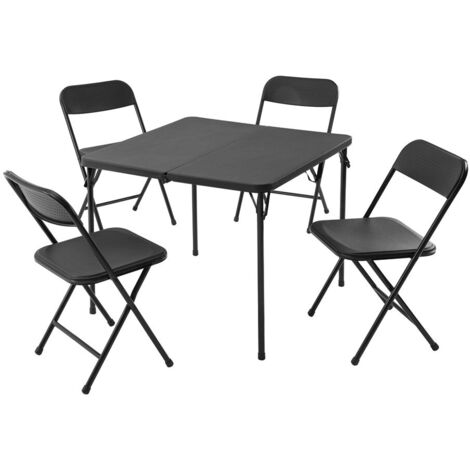 Set de mesa y 4 sillas plegables negras 86x86x71cm