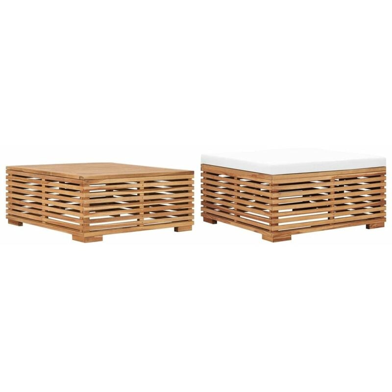 

Set de mesa y reposapies de jardin y cojin crema madera de teca