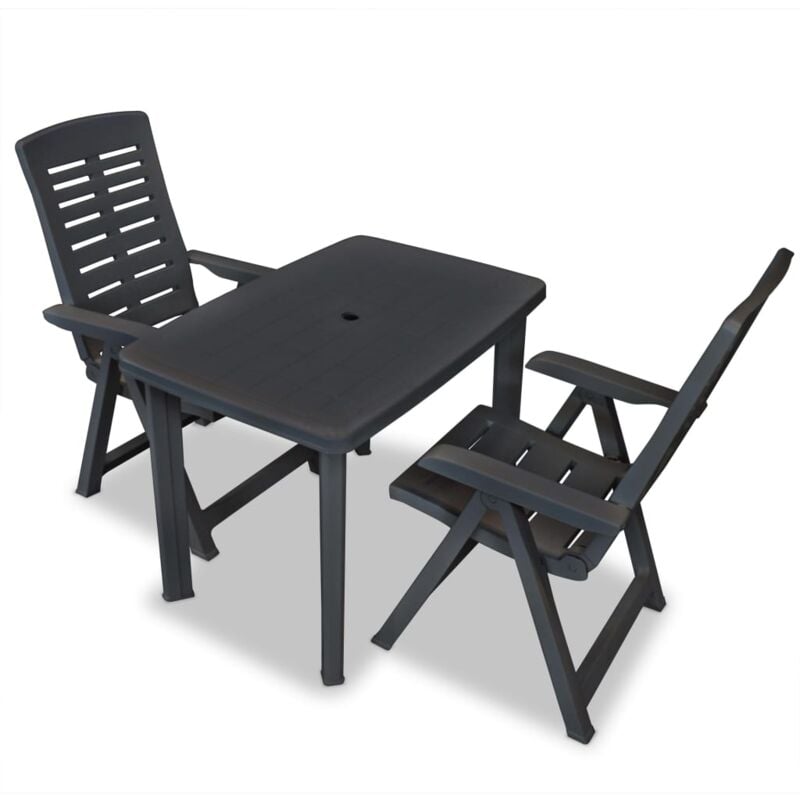 

vidaXL Set de Mesa y Sillas Bistró de Jardín Plástico 3 Piezas Gris Antracita - Antracita