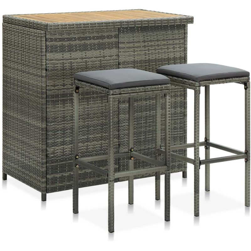 

Set de mesa y sillas de bar jardín 3 pzas ratán sintético gris
