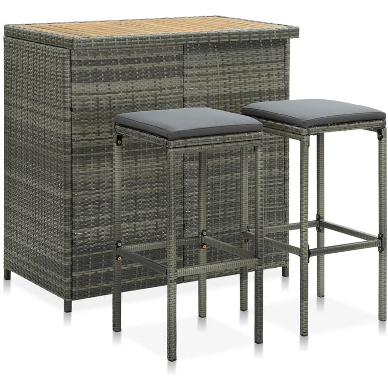

Set de mesa y sillas de bar jardín 3 pzas ratán sintético gris - Gris