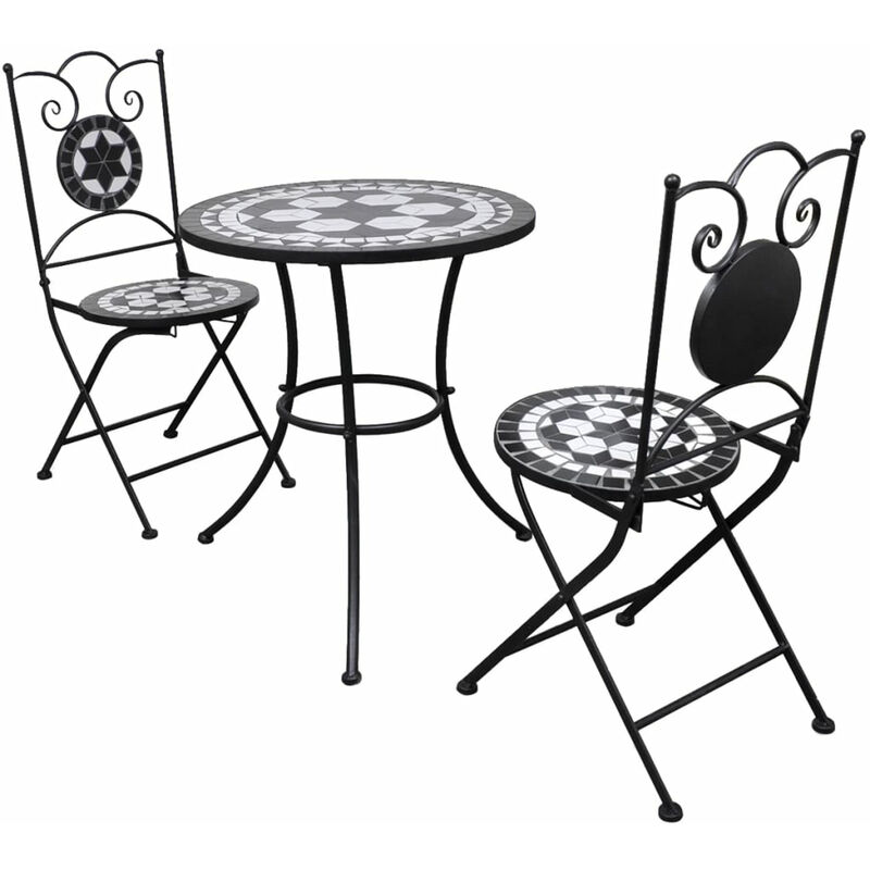 

Set de mesa y sillas de jardin 3 piezas mosaico blanco y negro