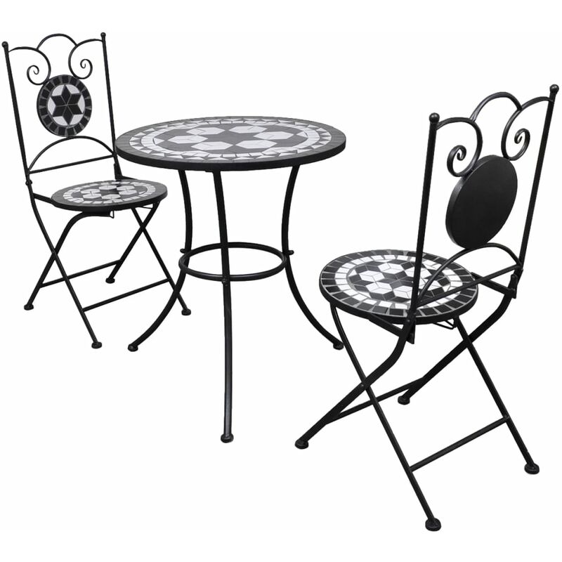 

Set de mesa y sillas de jardín 3 piezas mosaico blanco y negro