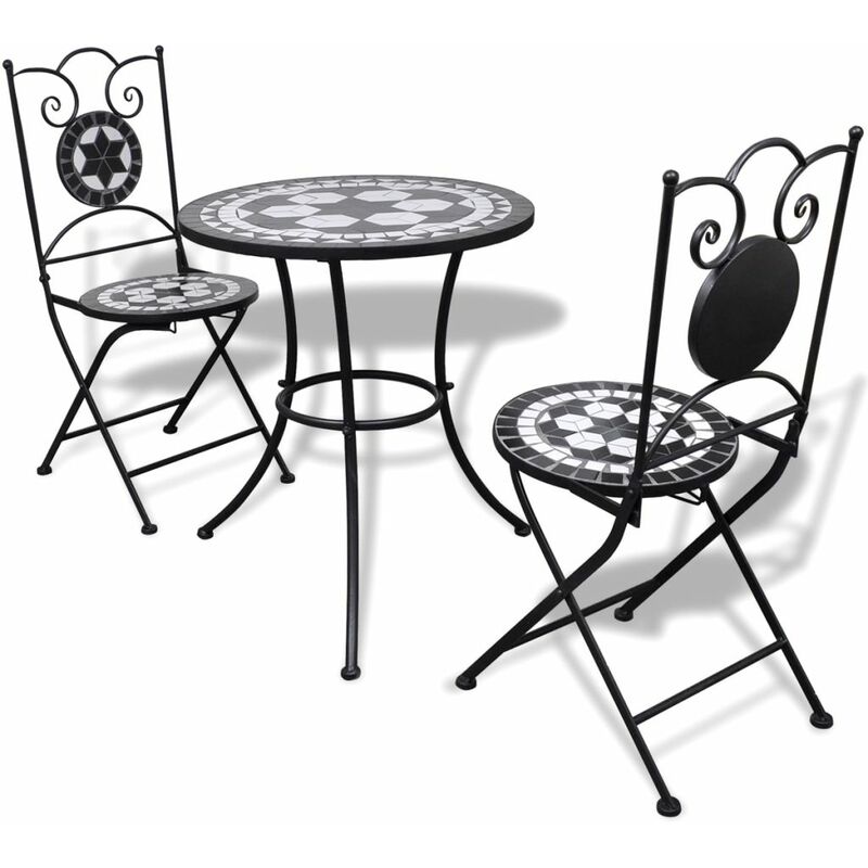 

Set de mesa y sillas de jardin 3 piezas mosaico blanco y negro