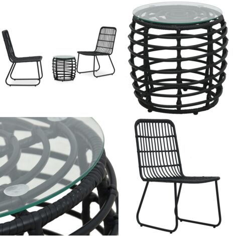 Set de mesa y sillas de jardín 3 piezas ratán sintético negro - Ratán sintético - Sillas de jardín