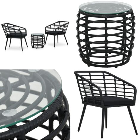 Set de mesa y sillas de jardín 3 piezas ratán sintético negro - Ratán sintético - Sillas de jardín