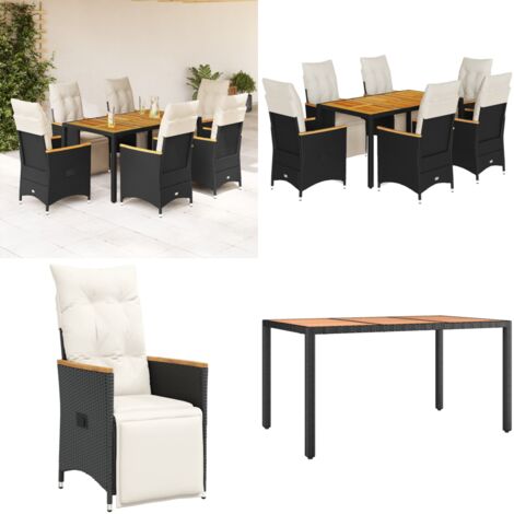 Set de mesa y sillas de jardín 7 pzas y cojines ratán PE negro - Sillas reclinables - Cojines para sillas