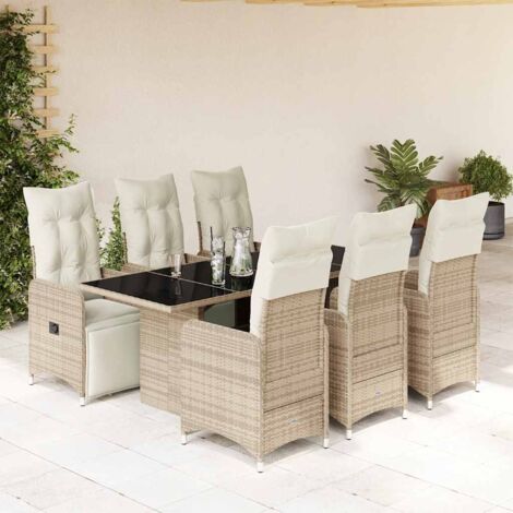 Set de mesa y sillas jardín 7 pzas con cojines ratán PE marrón