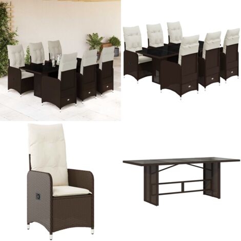 Set de mesa y sillas jardín 7 pzas con cojines ratán PE marrón - Mesa de jardín - Cojín de asiento