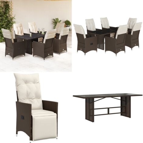 Set de mesa y sillas jardín 7 pzas con cojines ratán PE marrón - Ratán PE - Sillas de jardín