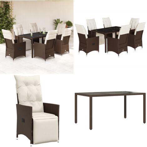Set de mesa y sillas jardín 7 pzas con cojines ratán PE marrón - Ratán sintético - Sillas de jardín