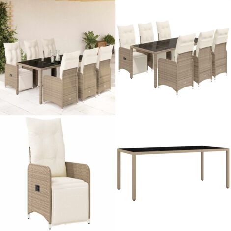Set de mesa y sillas jardín 7 pzas con cojines ratán PE marrón - Sillas de jardín - Cojines para sillas